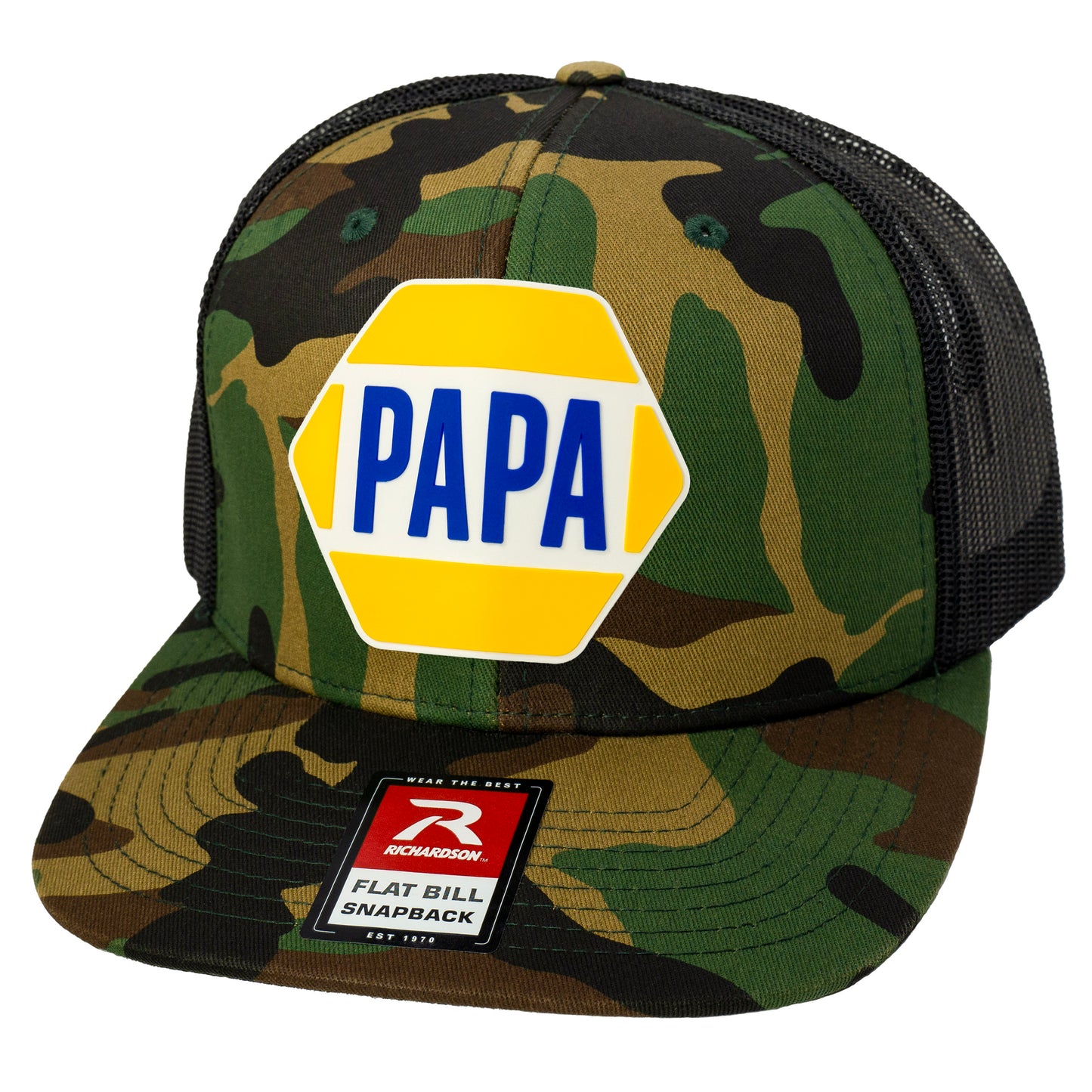 PAPA Know How 3D PVC Patch Wool Blend Flat Bill Hat- Army Camo/ Black - Ten Gallon Hat Co.
