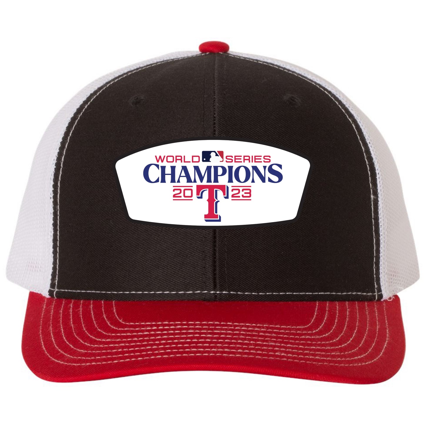 Texas Rangers 2023 World Series Champion 3D Snapback Trucker Hat- Black/ White/ Red - Ten Gallon Hat Co.