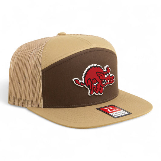 Arkansas Razorbacks 1970’s Classic 3D Snapback Seven-Panel Flat Bill Trucker Hat- Brown/ Tan