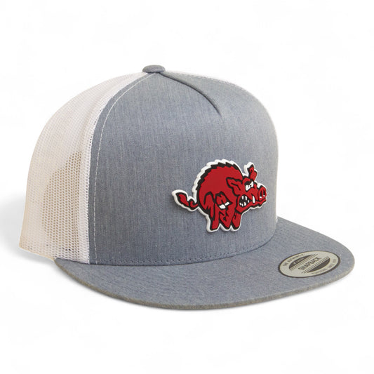 Arkansas Razorbacks 1970’s Classic 3D YP Snapback Flat Bill Trucker Hat- Heather Grey/ White