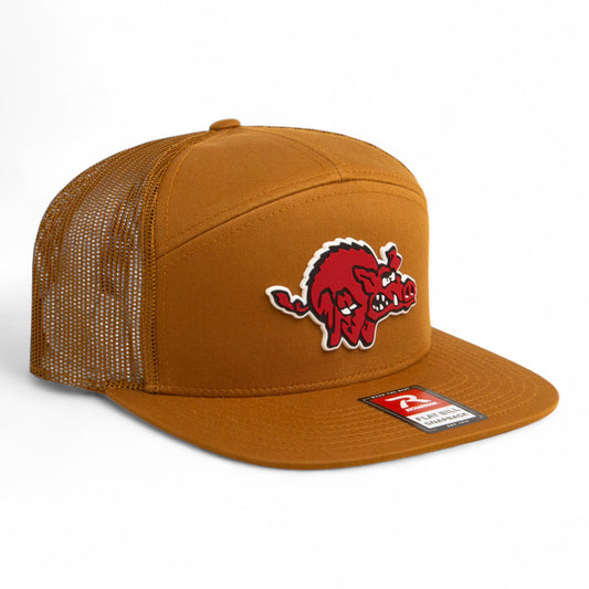 Arkansas Razorbacks 1970’s Classic 3D Snapback Seven-Panel Flat Bill Trucker Hat- Carmel