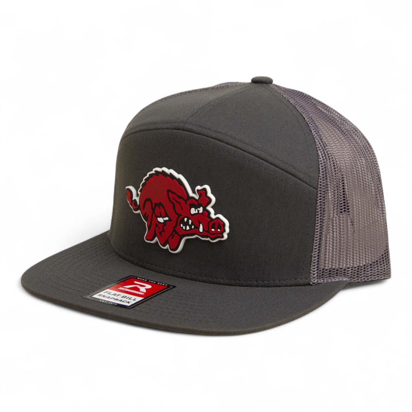 Arkansas Razorbacks 1970’s Classic 3D Snapback Seven-Panel Flat Bill Trucker Hat- Charcoal
