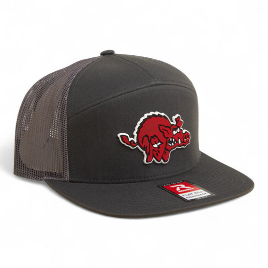 Arkansas Razorbacks 1970’s Classic 3D Snapback Seven-Panel Flat Bill Trucker Hat- Charcoal