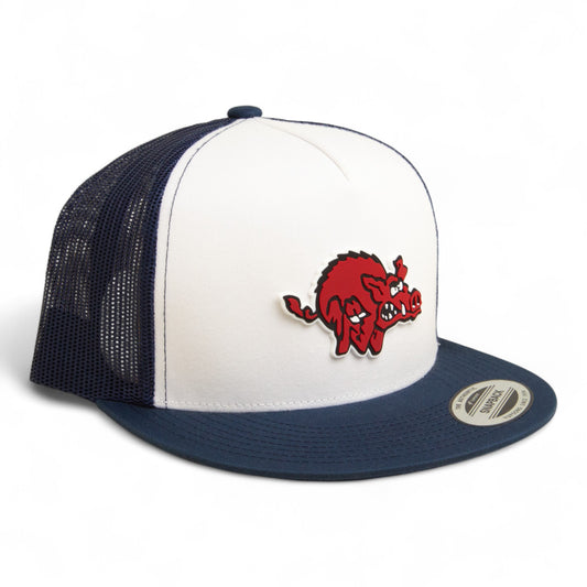 Arkansas Razorbacks 1970’s Classic 3D YP Snapback Flat Bill Trucker Hat- White/ Navy