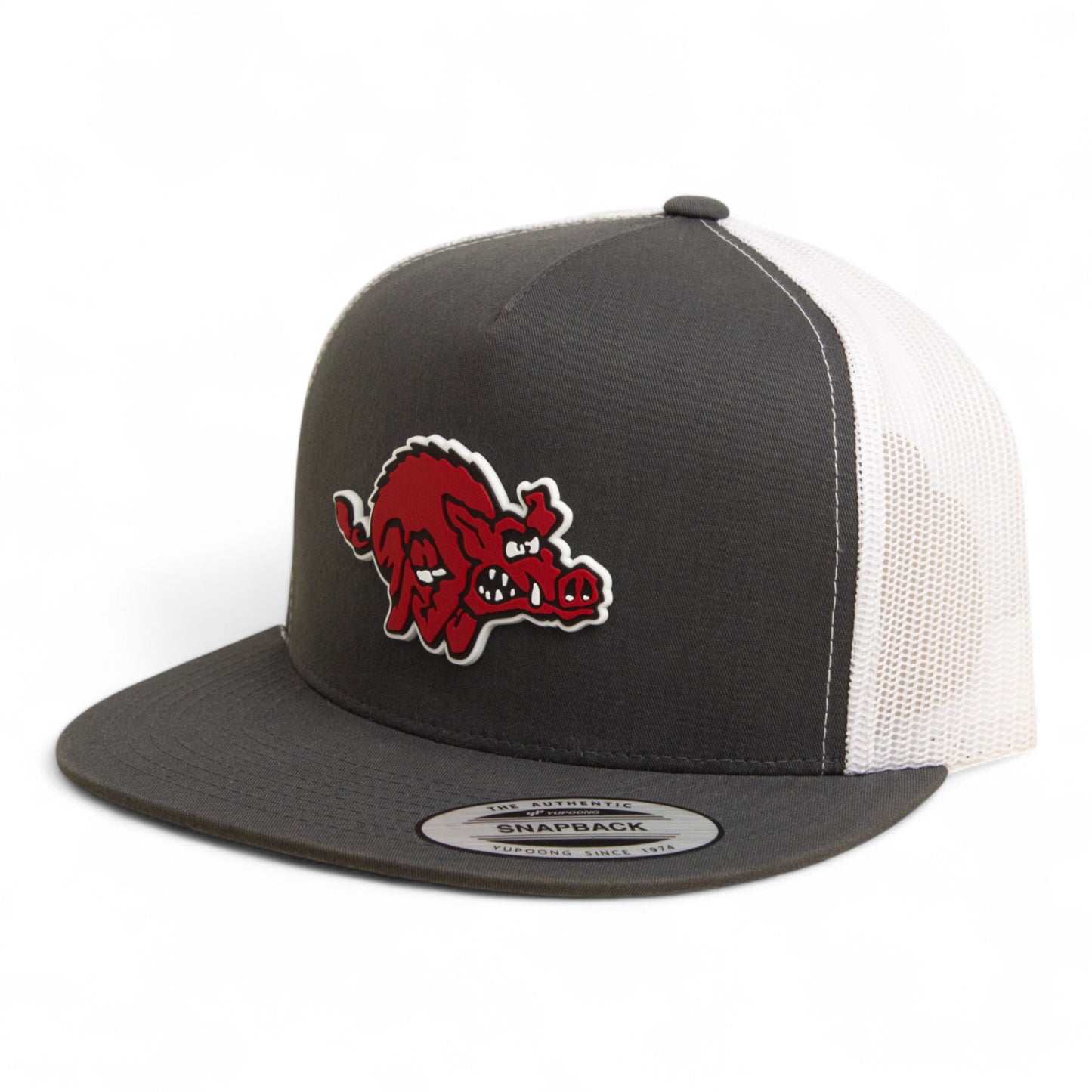 Arkansas Razorbacks 1970’s Classic 3D YP Snapback Flat Bill Trucker Hat- Charcoal/ White