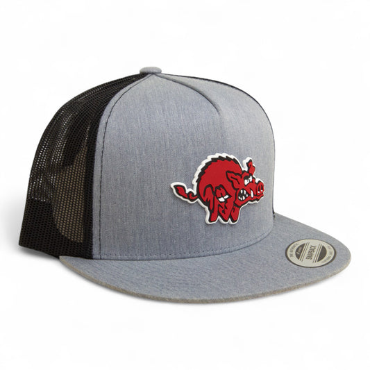 Arkansas Razorbacks 1970’s Classic 3D YP Snapback Flat Bill Trucker Hat- Heather Grey/ Black