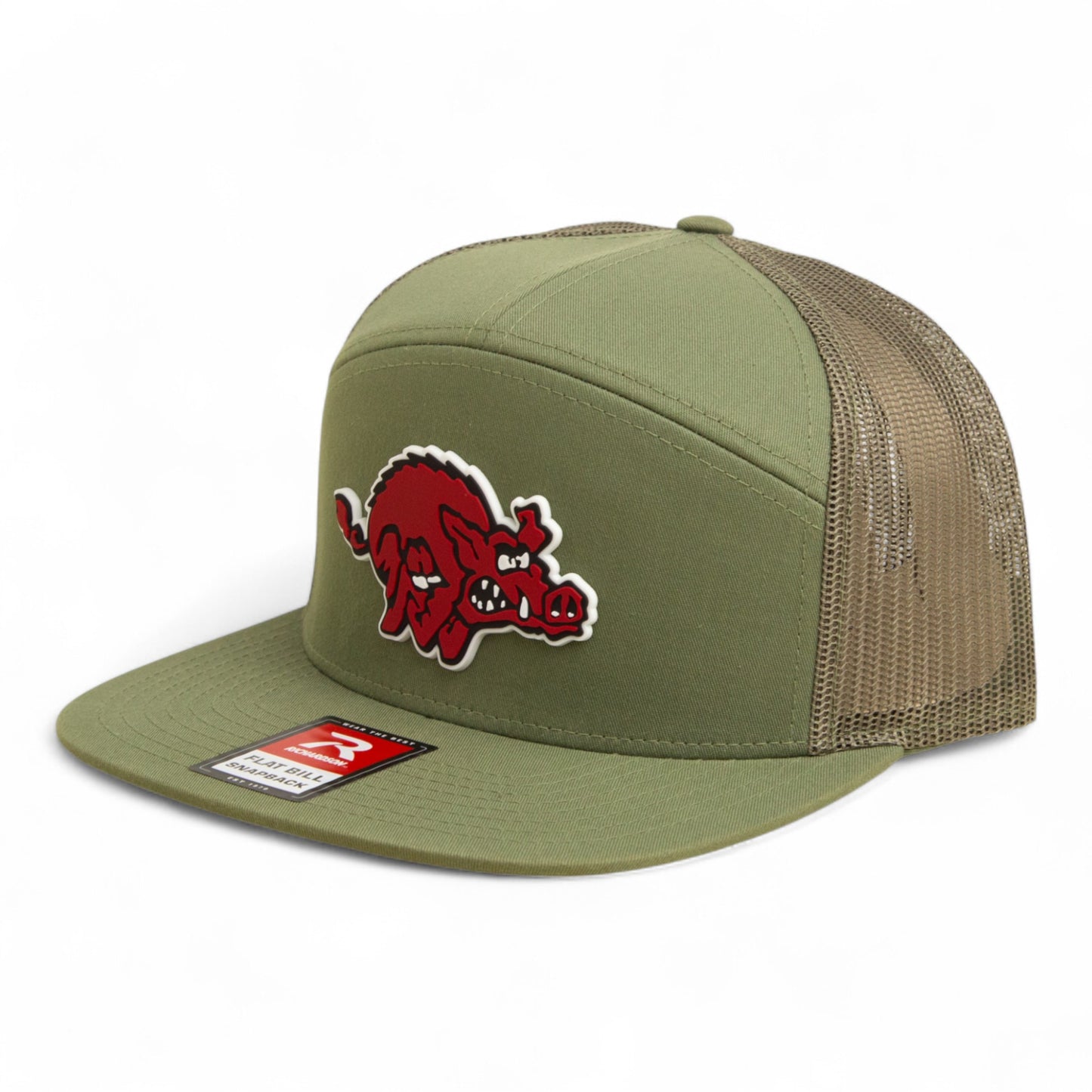 Arkansas Razorbacks 1970’s Classic 3D Snapback Seven-Panel Flat Bill Trucker Hat- Loden Green