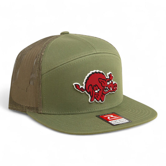 Arkansas Razorbacks 1970’s Classic 3D Snapback Seven-Panel Flat Bill Trucker Hat- Loden Green