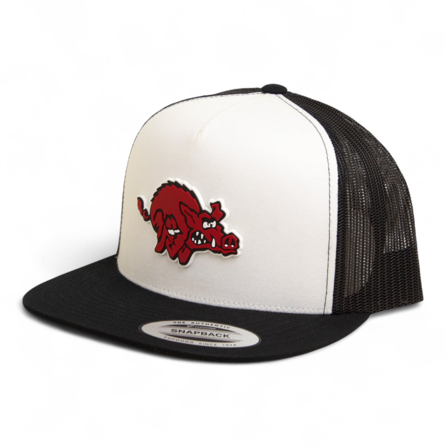 Arkansas Razorbacks 1970’s Classic 3D YP Snapback Flat Bill Trucker Hat- White/ Black
