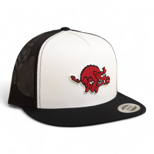 Arkansas Razorbacks 1970’s Classic 3D YP Snapback Flat Bill Trucker Hat- White/ Black
