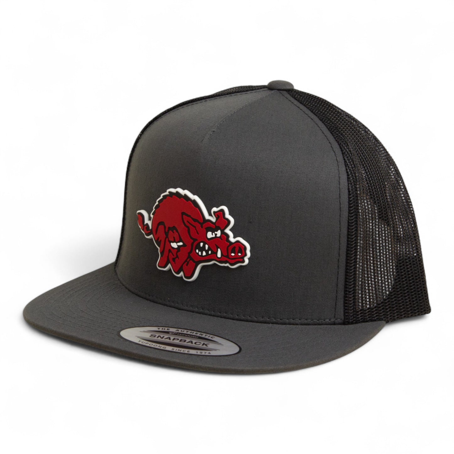 Arkansas Razorbacks 1970’s Classic 3D YP Snapback Flat Bill Trucker Hat- Charcoal/ Black