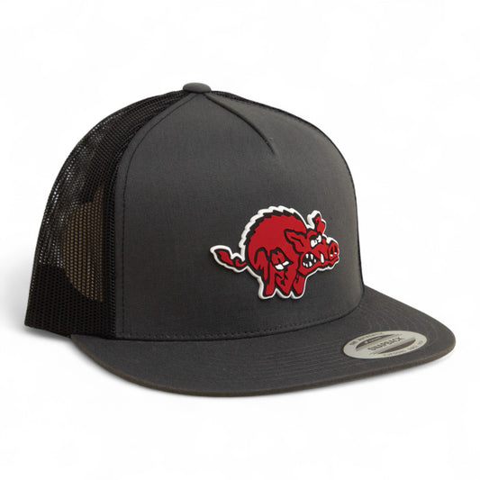 Arkansas Razorbacks 1970’s Classic 3D YP Snapback Flat Bill Trucker Hat- Charcoal/ Black