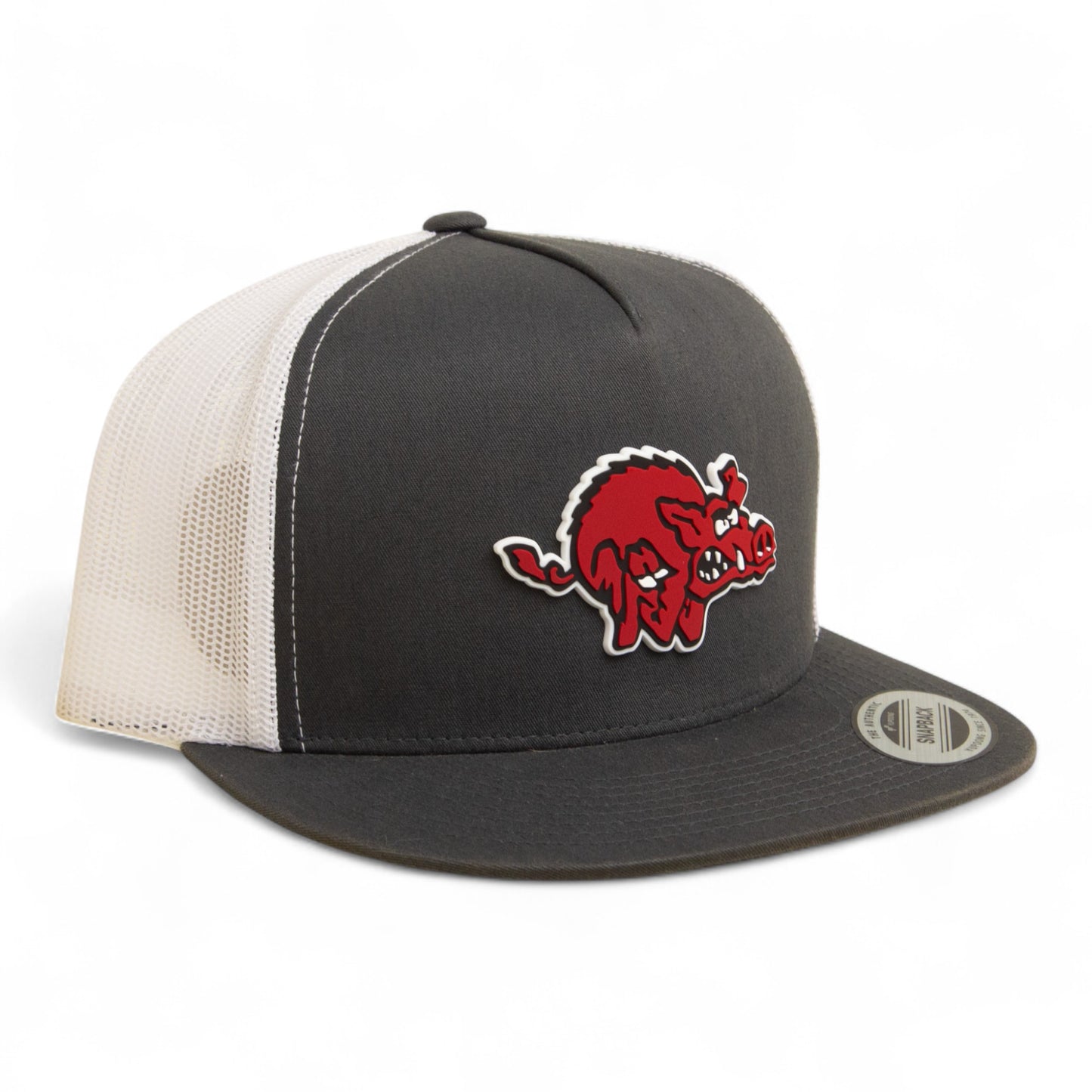 Arkansas Razorbacks 1970’s Classic 3D YP Snapback Flat Bill Trucker Hat- Charcoal/ White