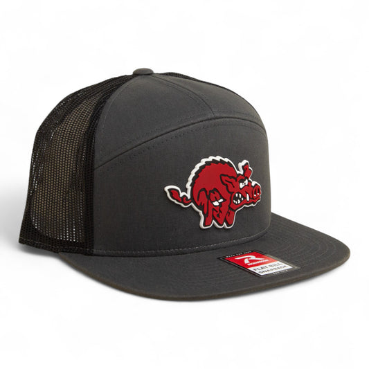 Arkansas Razorbacks 1970’s Classic 3D Snapback Seven-Panel Flat Bill Trucker Hat- Charcoal/ Black