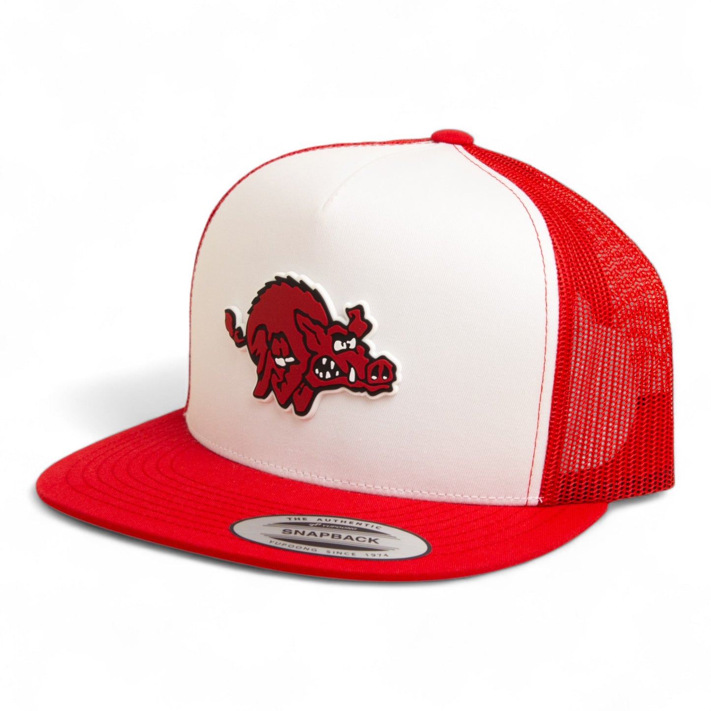 Arkansas Razorbacks 1970’s Classic 3D YP Snapback Flat Bill Trucker Hat- White/ Red