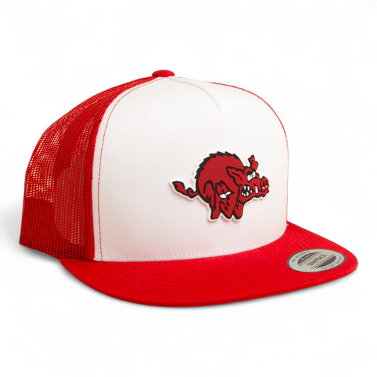Arkansas Razorbacks 1970’s Classic 3D YP Snapback Flat Bill Trucker Hat- White/ Red