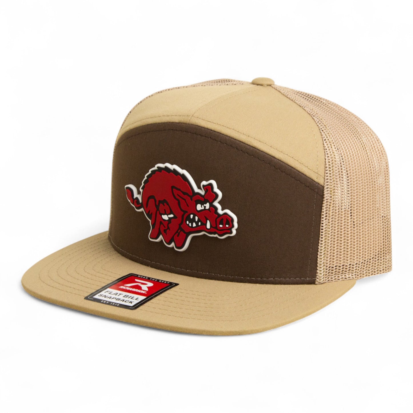 Arkansas Razorbacks 1970’s Classic 3D Snapback Seven-Panel Flat Bill Trucker Hat- Brown/ Tan