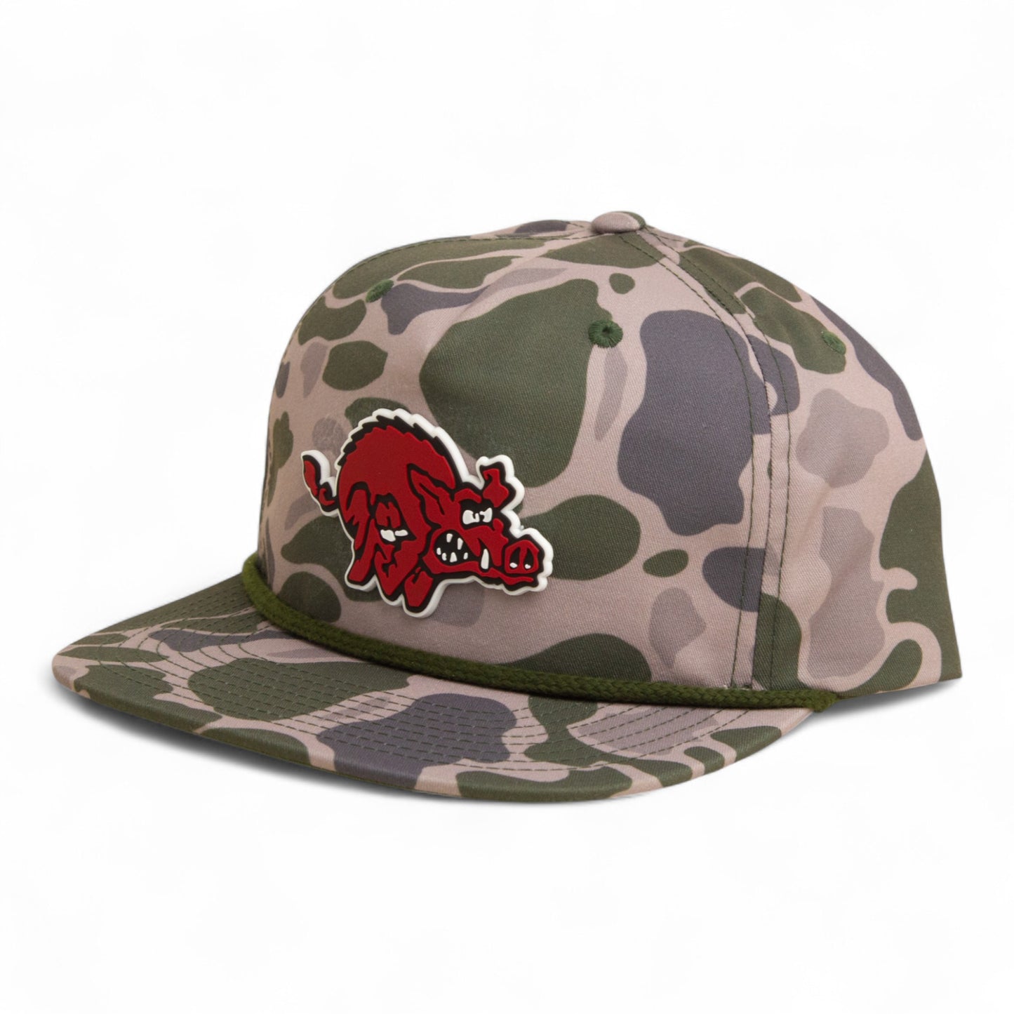 Arkansas Razorbacks 1970’s Classic 3D Umpqua Rope Hat- Marsh Duck Camo/ Olive Green