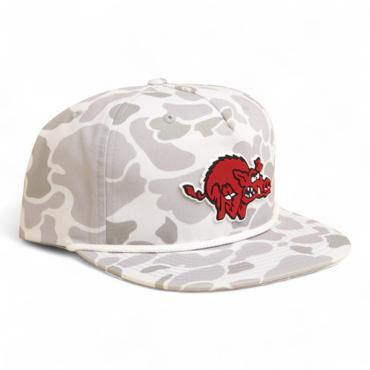 Arkansas Razorbacks 1970’s Classic 3D Umpqua Rope Hat- Blizzard Duck Camo/ White
