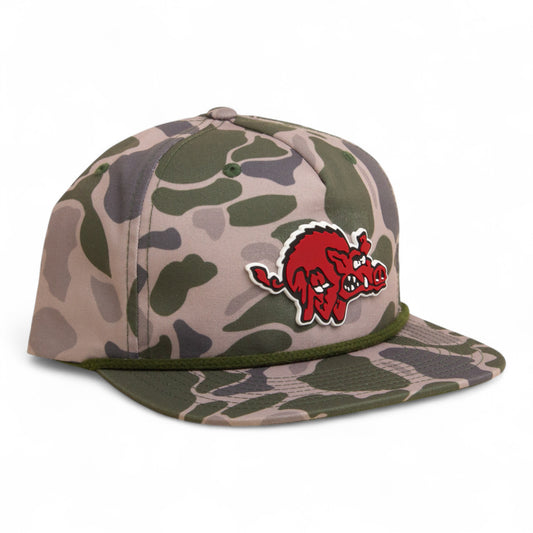Arkansas Razorbacks 1970’s Classic 3D Umpqua Rope Hat- Marsh Duck Camo/ Olive Green