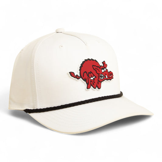 Arkansas Razorbacks 1970’s Classic 3D Five Panel Classic Rope Hat- White/ Black