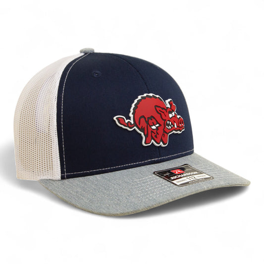 Arkansas Razorbacks 1970’s Classic 3D Snapback Trucker Hat- Navy/ White/ Heather Grey