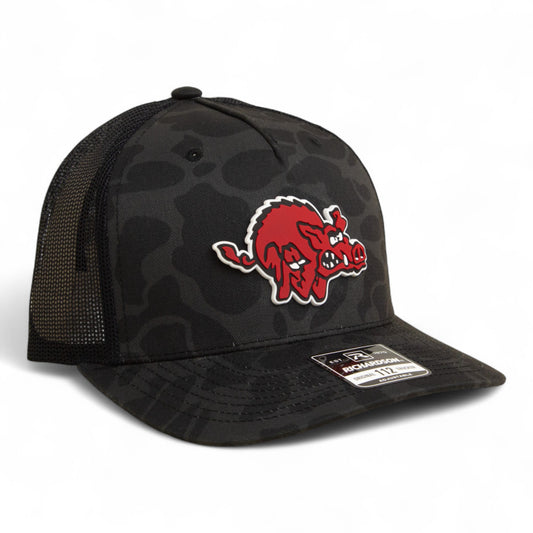 Arkansas Razorbacks 1970’s Classic 3D Snapback Trucker Hat- Sable Duck Camo/ Black