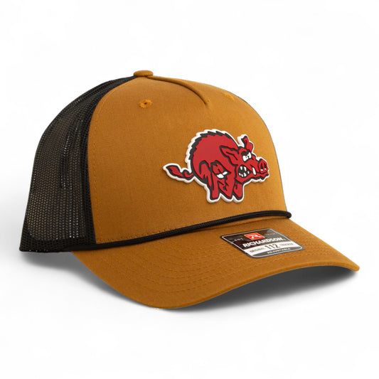 Arkansas Razorbacks 1970’s Classic 3D Snapback Trucker Rope Hat- Caramel/ Black