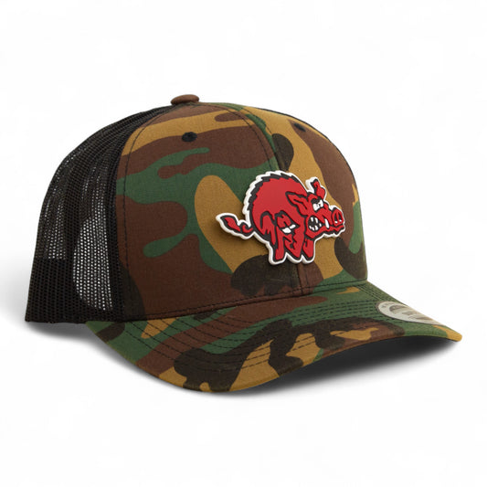 Arkansas Razorbacks 1970’s Classic 3D YP Snapback Trucker Hat- Army Camo/ Black