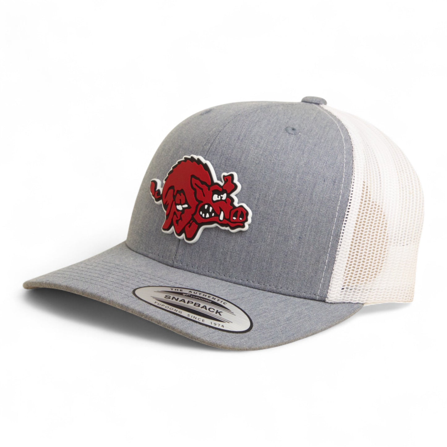 Arkansas Razorbacks 1970’s Classic 3D YP Snapback Trucker Hat- Heather Grey/ White