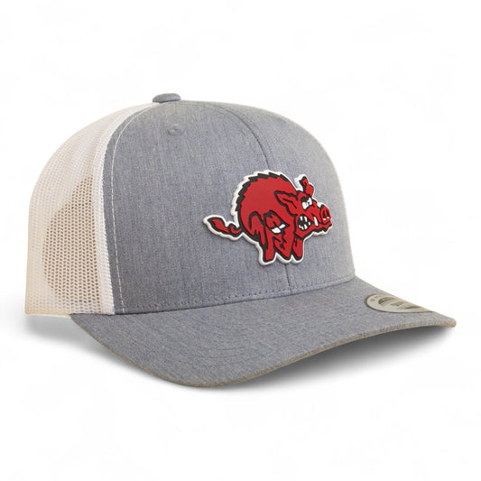 Arkansas Razorbacks 1970’s Classic 3D YP Snapback Trucker Hat- Heather Grey/ White