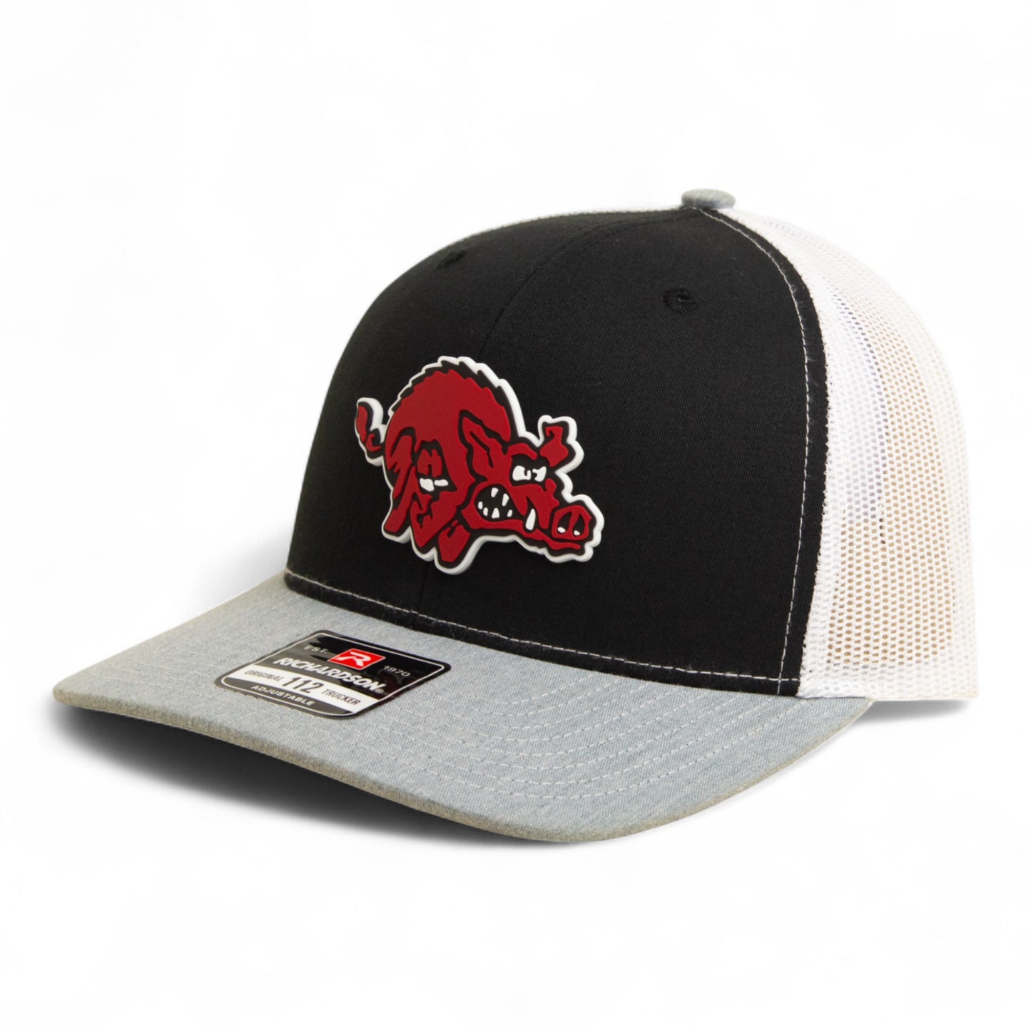 Arkansas Razorbacks 1970’s Classic 3D Snapback Trucker Hat- Black/ White/ Heather Grey
