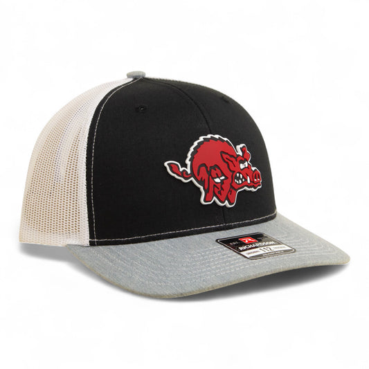 Arkansas Razorbacks 1970’s Classic 3D Snapback Trucker Hat- Black/ White/ Heather Grey