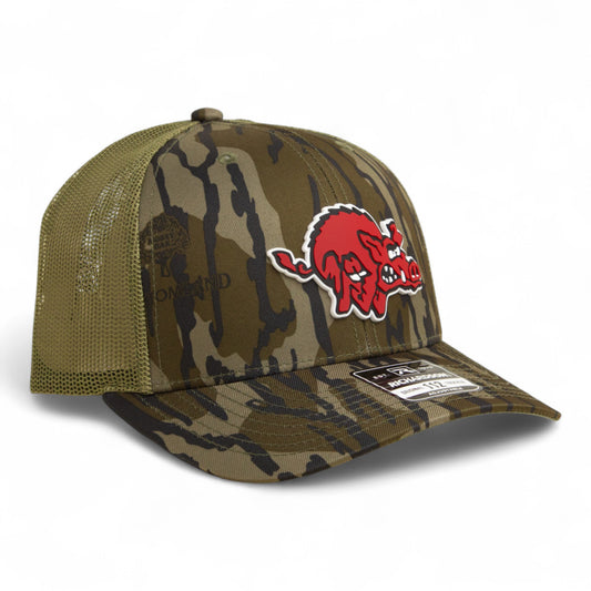 Arkansas Razorbacks 1970’s Classic 3D Snapback Trucker Hat- Mossy Oak Bottomland/ Loden