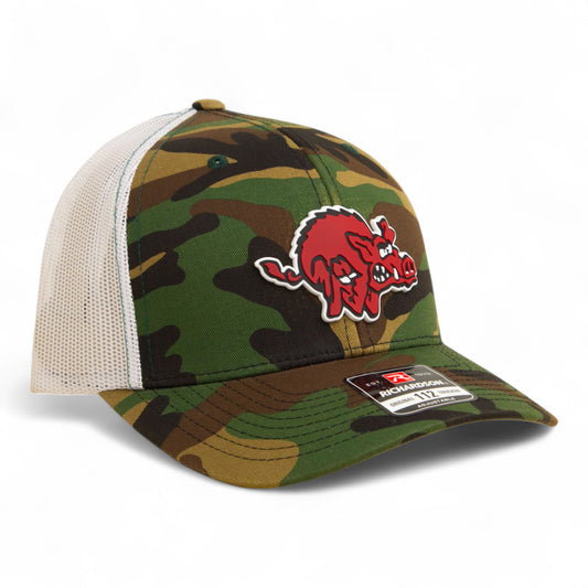 Arkansas Razorbacks 1970’s Classic 3D Snapback Trucker Hat- Army Camo/ White