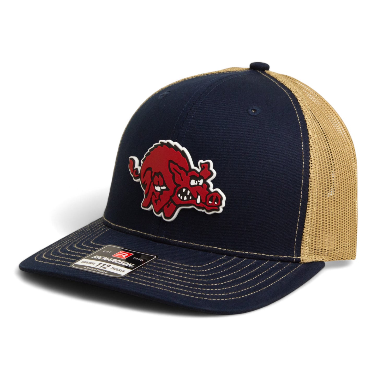Arkansas Razorbacks 1970’s Classic 3D Snapback Trucker Hat- Navy/ Tan