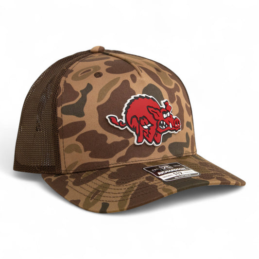 Arkansas Razorbacks 1970’s Classic 3D Snapback Trucker Hat- Bark Duck Camo/ Brown
