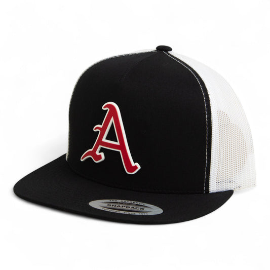 Arkansas Razorbacks Baseball Script A 3D YP Snapback Flat Bill Trucker Hat- Black/ White