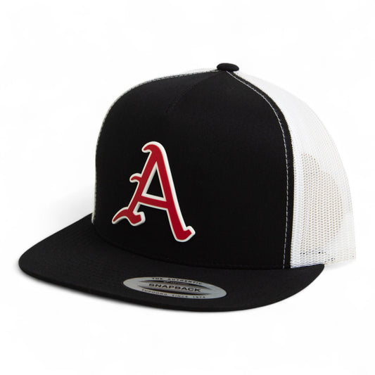 Arkansas Razorbacks Baseball Script A 2025 College World Series 3D YP Snapback Flat Bill Trucker Hat- Black/ White