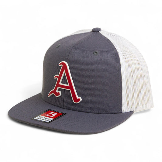 Arkansas Razorbacks Baseball Script A 2025 College World Series 3D Wool Blend Flat Bill Hat- Charcoal/ White