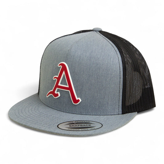 Arkansas Razorbacks Baseball Script A 3D YP Snapback Flat Bill Trucker Hat- Heather Grey/ Black