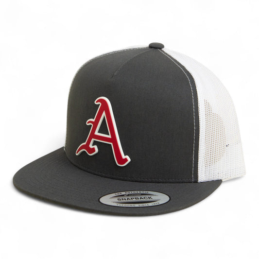 Arkansas Razorbacks Baseball Script A 3D YP Snapback Flat Bill Trucker Hat- Charcoal/ White