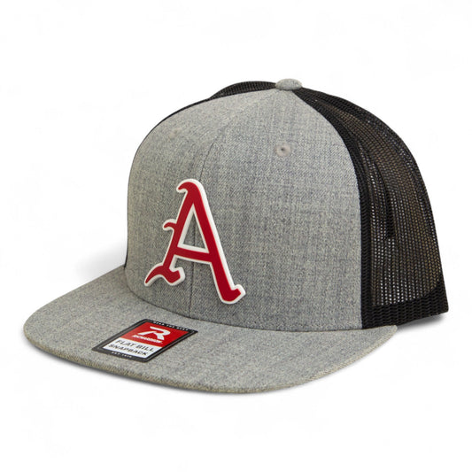 Arkansas Razorbacks Baseball Script A 3D Wool Blend Flat Bill Hat- Heather Grey/ Black
