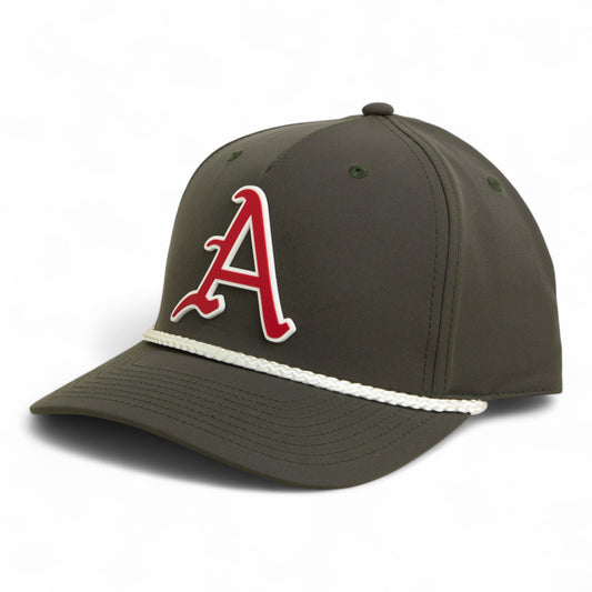 Arkansas Razorbacks Baseball Script A 2025 College World Series 3D Five Panel Classic Rope Hat- Dark Olive Green/ White