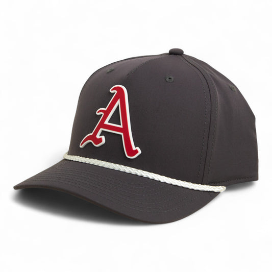 Arkansas Razorbacks Baseball Script A 2025 College World Series 3D Five Panel Classic Rope Hat- Charcoal/ White