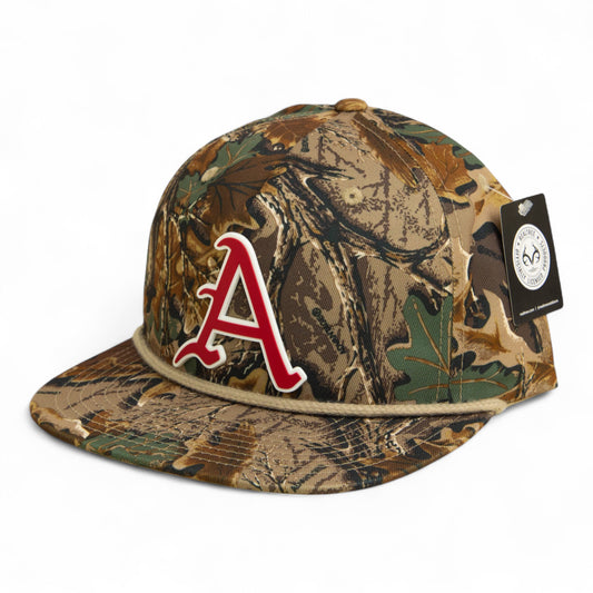 Arkansas Razorbacks Baseball Script A 2025 College World Series 3D Umpqua Rope Hat- Realtree Advantage/ Khaki