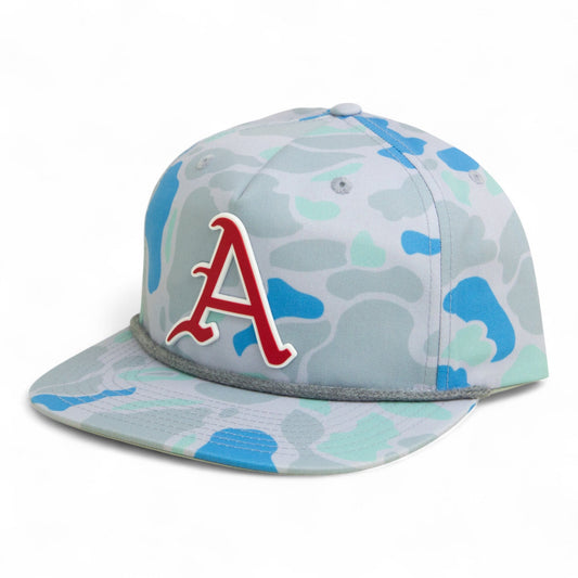 Arkansas Razorbacks Baseball Script A 3D Umpqua Rope Hat- Saltwater Duck Camo/ Charcoal