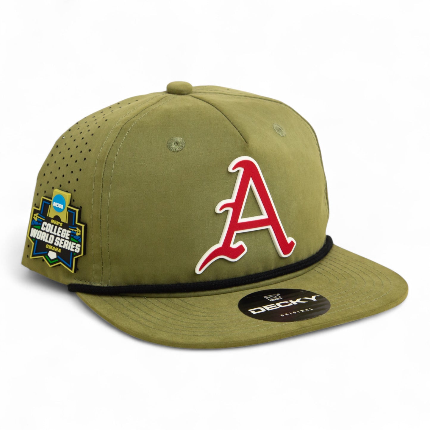 Arkansas Razorbacks Baseball Script A 2025 College World Series 3D Perforated Rope Hat- Loden/ Black