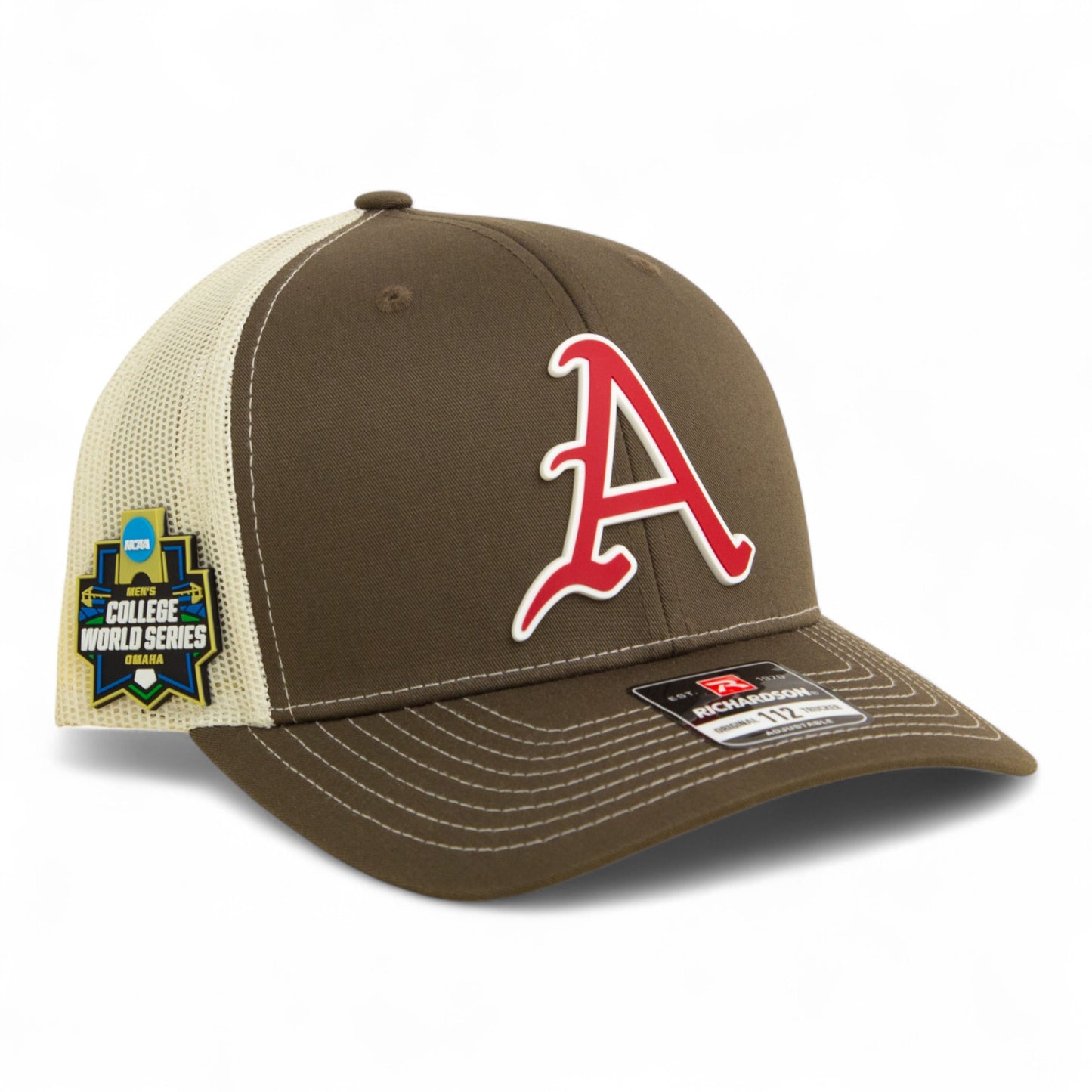 Arkansas Razorbacks Baseball Script A 2025 College World Series 3D Snapback Trucker Hat- Chocolate Chip/ Birch