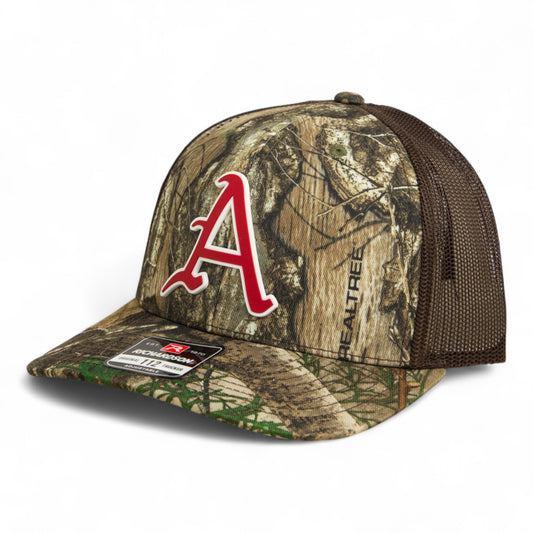 Arkansas Razorbacks Baseball Script A 2025 College World Series 3D Snapback Trucker Hat- Realtree Edge/ Brown